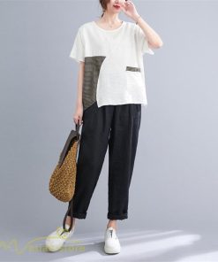 tシャツ・カットソー | tシャツ カットソー レディース 切り替え 女性着 シンプル カジュアル フリーサイズ ゆったり 夏新作 おしゃれ 半袖 チェック柄 黒 半袖tシャツ 丸首 白