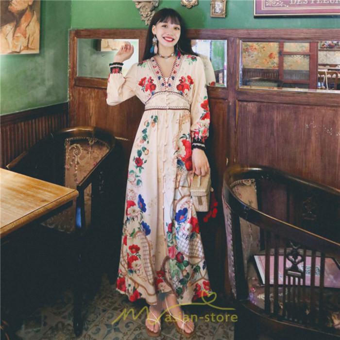 マキシ | マキシワンピース レディース ロング丈 大人 ワンピ 花柄 夏秋 Vネック カジュアル 着やせ きれいめ 撮影 人気 二次会 パーティー 通気 ゆったり 夏秋服