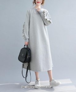 マキシ | ワンピース レディース ロングワンピース 長袖 無地 ゆったり 裏起毛 体型カバー パーカー風 シンプル キレイめ オシャレ 30代 40代 20代 50代　 お出かけ