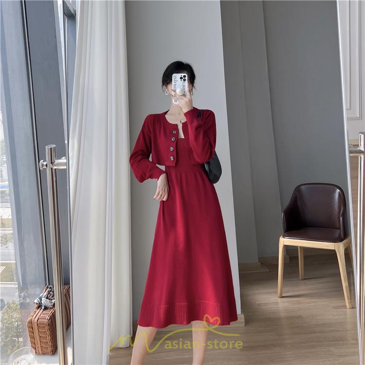 ニットワンピース | セットアップ レディース 秋冬 きれいめ ロング丈無地 20代30代40代50代 長袖 可愛い お出かけ 大人 通勤 韓国風 着痩せ