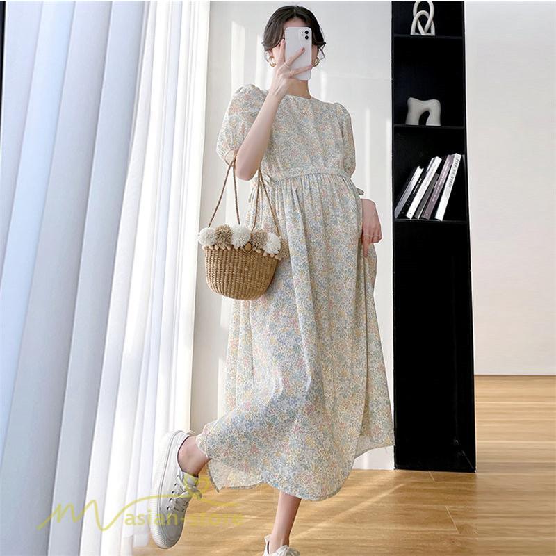 ワンピース | マタニティレディース Aライン 妊婦服 体型カバー 着痩せ マタニティウェア 小花柄 柔らか きれいめ お出かけ マタニティ 夏服 ひざ下丈