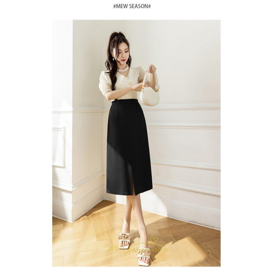 スカート | ボトムス 膝下 スリット ひざ下 Aライン ウエストゴム 楽 大人 きれいめ 20代 30代 40代 サイドチャック 通勤 上品 ビジネス オフィス