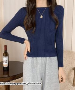 ニット・セーター | カットソー ニット レディース リブニット 長袖 秋冬 春 トップス スリム ストレッチ インナー 無地 長袖カットソー 着痩せ プルオーバー 通学通勤 長袖ニット