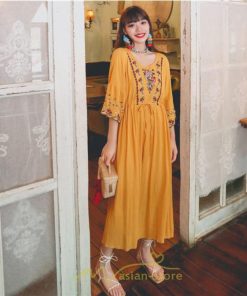 マキシ | ワンピース トップス ロング ロングワンピース 綿麻 夏秋 レディース 大人 おしゃれ シンプル ナチュラル カジュアル 刺繍 花柄 丸首 華やか 上品