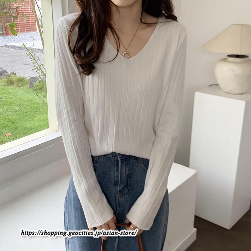 ニット・セーター | カットソー ニット レディース リブニット 長袖 秋冬 春 トップス スリム ストレッチ インナー 無地 着痩せ プルオーバー 長袖カットソー 長袖ニット 通学通勤