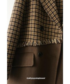コート・ジャケット | テーラードジャケット レディース コート アウター 長袖 ミディアム丈 羽織り 春 秋 冬 切り替え チェック柄 カジュアル ダブルブレスト 着痩せ ラシャ 韓国風