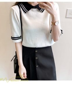 tシャツ・カットソー | レディース トップス Tシャツ 着痩せ ニット きれいめ 女性着 ポロ 着回し 学院風 5分袖 可愛い 配色切替 上品 サマー風 20代 アウトドア 夏コーデ 新作 人気