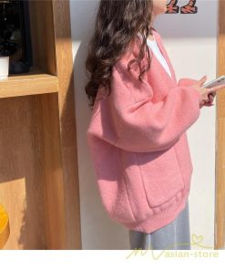 カーディガン | ニット秋冬レディース アウター ニット セーター 羽織り フロントボタン ポケット 長袖 パフスリーブ 無地 20代40代 通学通勤