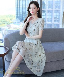 ミディアム | ワンピース レディース ミディアムワンピース 花柄 夏服 Aラインワンピース 上品 ミディアム丈 お出かけ 20代 30代 カジュアル 40代 エレガント 膝丈 Vネック