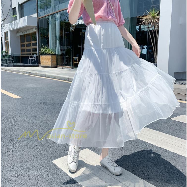 スカート | レディース チュール春夏 コーデ ウエストゴム ロングフレア着痩せ 通勤 カジュアル ドッキング プリーツ通学