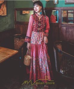 マキシ | ワンピース ロング 着やせ効果抜群 夏秋 長袖 他と被らない 刺繍 上品 きれいめ ロングワンピース マキシワンピ 舞台 演出 パーティー ダンス