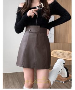 スカート | ミニレディース Aライン タイト フェイクレザー 脚長効果 シンプル ショート丈 カジュアル 着回し オシャレ 通勤 新作 お出かけ