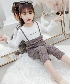 （子供）その他 | ズボン 2点セット 長ズボン セットアップ トップス 長袖 子供服 キッズ チェック柄 ブラウン 女の子 ワイドパンツ