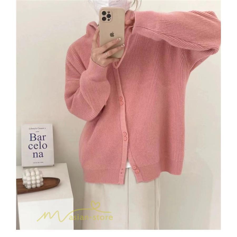 カーディガン | ニットニットパーカー セーター フード付き アウター 羽織り 秋冬 レディース トップス 通学通勤 ゆったり 7色 厚手 ニットアウター 20代40代