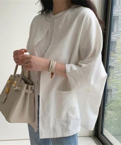 カーディガン | レディース 春 夏 秋 7分袖 ノーカラー 無地 ゆったり 初秋 カジュアル 20代30代 薄手 リネン 羽織 40代 50代 秋コーデ ライトアウター きれいめ
