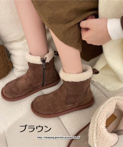 ブーツ | ムートンレディース ショートムートン 靴 防寒 冬物 フラットヒール 痛くない 防滑 ふわふわ もこもこ 履きやすい 歩きやすい 暖かい