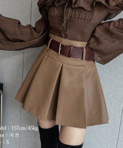 ミニスカート | プリーツレザースカート ベルト付き 秋冬