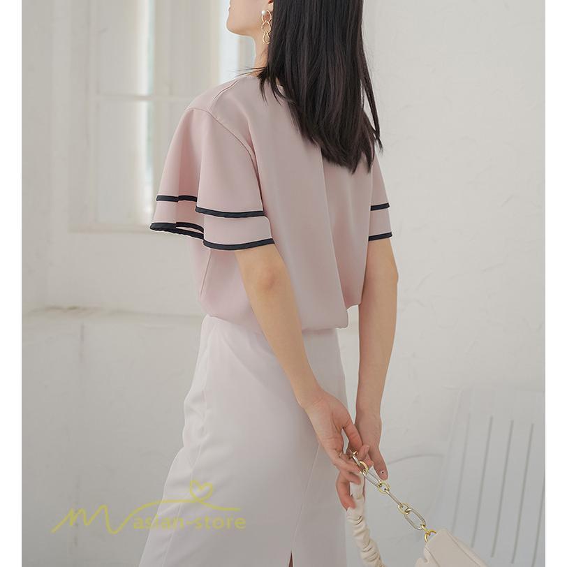 tシャツ・カットソー | トップス Tシャツ レディース 半袖 クルーネック ゆったり おしゃれ ブラウス 着痩せ 春 夏 秋 新作 L M 可愛い スカラップ袖 カジュアルTシャツ 無地