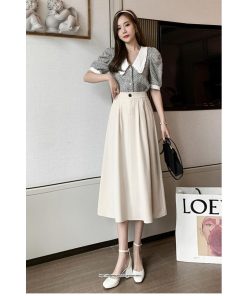 スカート | ロングAラインミモレ丈 フリル高見え ハイウエスト 秋冬 無地 ゆったり キレイめ 通勤 お出かけ デート 通学 着痩せ