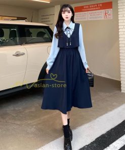 マキシ | ロングワンピース 秋物 レディース ミモレ丈 Aラインワンピース 切り替え フェイク レイヤード風 お呼ばれワンピース 30代40代 着やせ シャツカラー 重ね着風