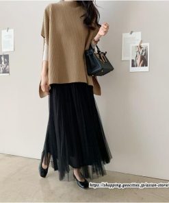 ニット・セーター | ニット レディース セーター 秋冬 春 トップス マント ポンチョ 重ね着風 大人 無地 ニットセーター 上品 サイドスリット プルオーバー ゆったり カジュアル