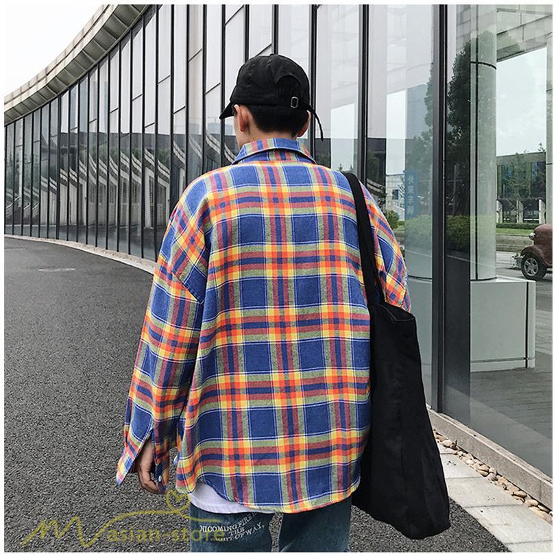シャツ | ライトアウター 秋服 薄手 メンズ チェック柄 長袖 ポケット 韓国風 カッコウイイ 日常感 ワイドコットン 大きいサイズ トップス 大きいサイズ 男性着