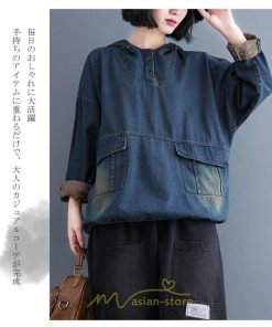 シャツ・ブラウス | デニムシャツ レディース長袖 トップス ブラウス ブルー 春 秋 カジュアル シャツ おしゃれ 可愛い マタニティ フード カジュアル 大きいサイズ 送料無料