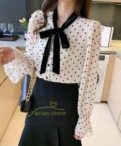 シャツ・ブラウス | ブラウス レディース 長袖ブラウス 秋服 オフィスブラウス リボンネック オシャレブラウス プリントトップス 韓国風 大人 ゆったりシャツ 通勤OL ドット柄 上品