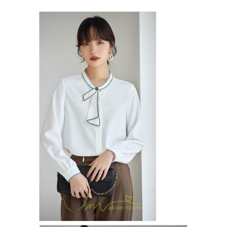 シャツ・ブラウス | ブラウス レディース 長袖 50代 白 シャツ ゆったり トップス きれいめ フォーマル 上品 フェミニン 高品質 20代 スカーフタイ 40代 通勤 シフォン OL 30代