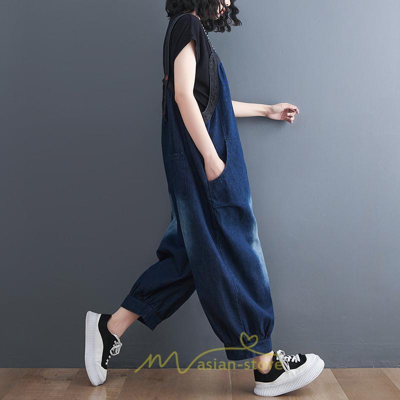 オーバーオール サロペット | オールインワン レディース ロング丈 サロペット スウェット ルームウェア パンツ デニム リラックス 大きいサイズ 旅行 ゆったり 韓国ファッション