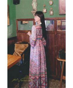 マキシ | ワンピース 長袖 レディース ロング丈 コットン Aライン ゆったり 体型カバー 大人 可愛い ナチュラル 春 夏 秋 海外旅行 フェミニン 着痩せ Vネック エスニック