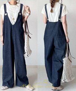 オーバーオール サロペット | サロペット レディース デニムサロペット デニムパンツ 大人 無地 ひも調整可 ワイドパンツ ストレート Denim デニム Vネック カワイイ ノースリーブ 通学通勤