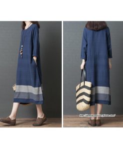 マキシ | リネンワンピース50代レディース綿麻風 長袖秋物 丸ネック 無地 Aラインワンピース ミモレ丈ワンピース サイドポケット ワンピース 30代40代 シンプル 大人