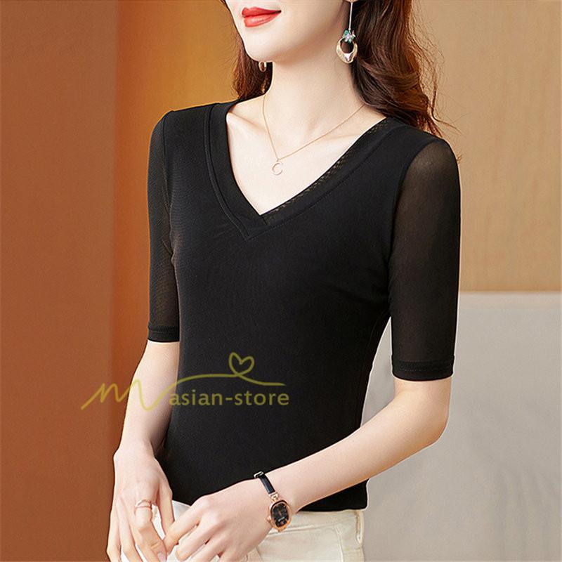 tシャツ・カットソー | Tシャツ レディース カジュアル Vネック おしゃれ 女性用 シンプル 無地 20代30代40代50代 カシュクール インナー フェミニン 上品 お出かけ 着痩せ カジュアル