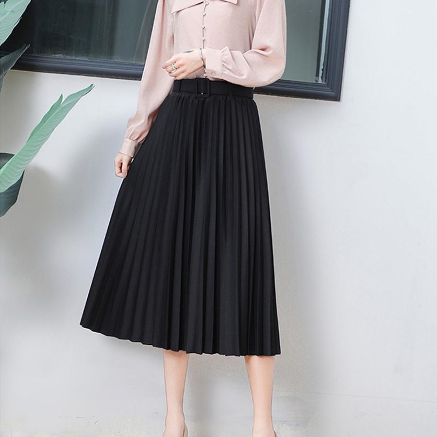 フレアスカート | レディース プリーツスカート 大人 ロング フレアスカート ミモレ丈スカート ベルト付き
