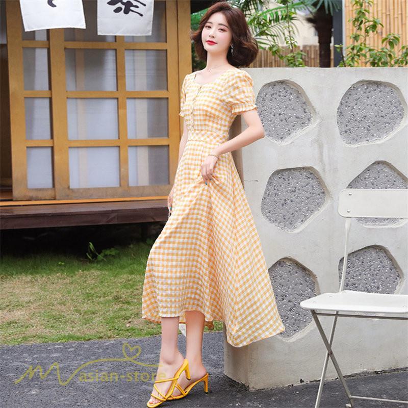 マキシ | ワンピース レディース チェック柄 きれいめ おしゃれ ゆったり ロング丈 着痩せ 春 夏 着痩せ ロングワンピース 上品 韓国風 バックファスナー エレガント