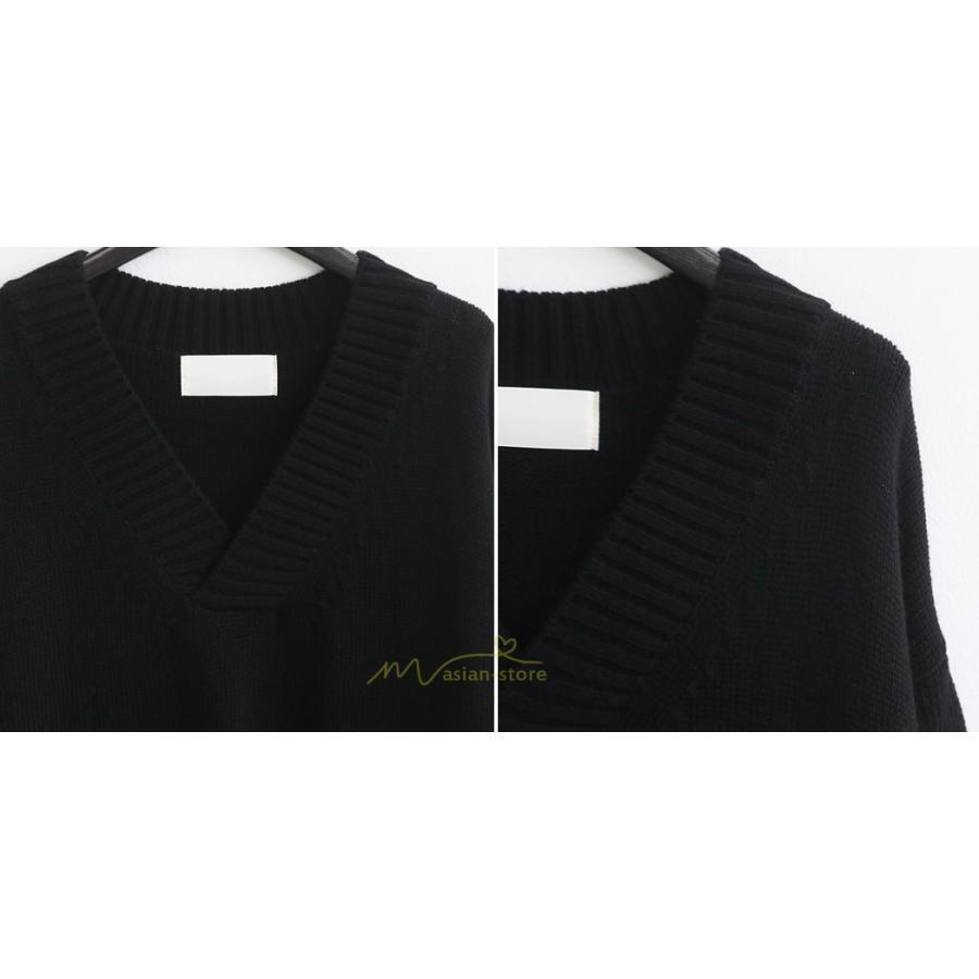 在庫ある | 短納期ロングニットワンピース ロングワンピ カットソー 長袖 トップス Vネック ゆったりセーターニット 体型カバー 通学通勤 OL ストレートニットワンピ