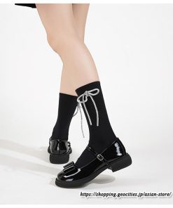 パンプス | ラウンドトゥ ストラップ 厚底 レディースシューズ 太ヒール ぺたんこ ベーシック 黒白蝶 無地 靴 26.5cm 上品 大きいサイズ 大人