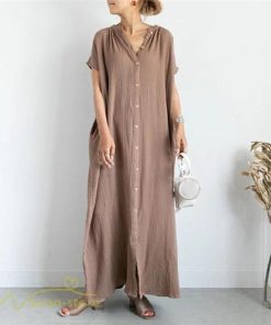 マキシ | ワンピース レディース 無地 シャツワンピース カジュアル 半袖 エレガント 体型カバー ゆったり マキシ丈 フリーサイズ 夏新作 お出かけ ロングワンピース