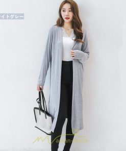カーディガン | 春物 レディース 無地 カットソー ライトアウター ロング羽織り スリム グレー フェミニン 長袖 柔らか 女の子 20代30代