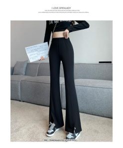 チノ・テーパード・ジョガー・スキニーパン | パンツ レディース フレアパンツ ロングパンツ 千鳥格柄 ブラック スリット カジュアル ハイウエスト お出かけ かわいい スキニーパンツ トレンド おしゃれ