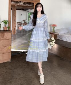 マキシ | チェック柄ワンピース 秋 レディース Aラインワンピース 長袖ワンピ キャザー 切り替え レース かわいい 大人 お呼ばれ 腰美ライン 通学通勤 30代 着痩せ