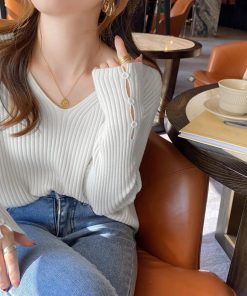 ニット・セーター | リブニットトップス レディースニットソー