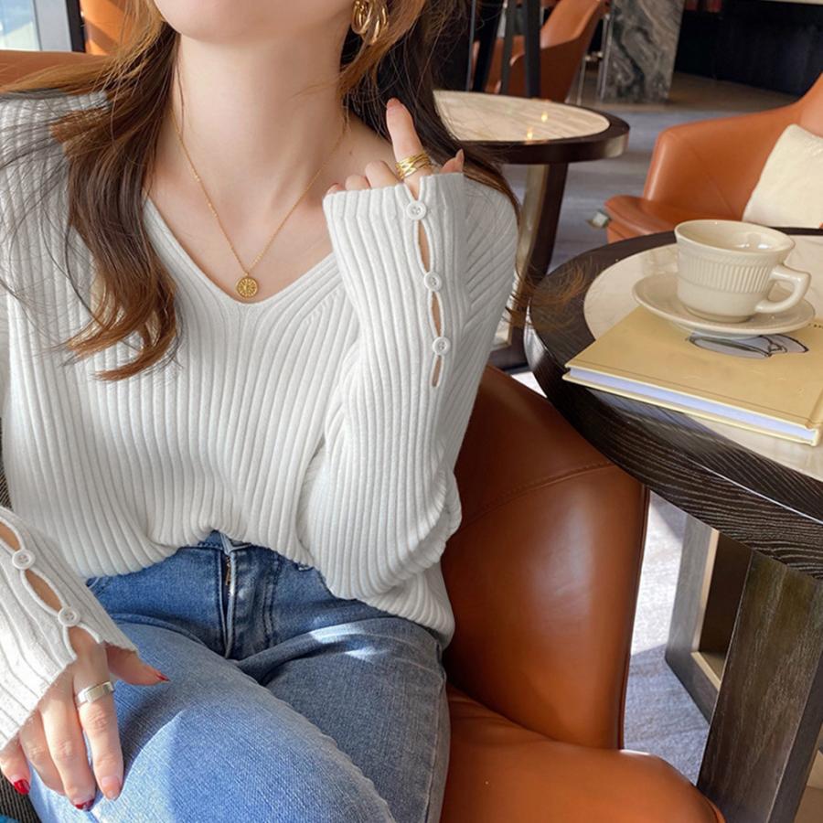 ニット・セーター | リブニットトップス レディースニットソー