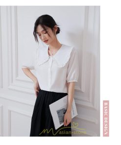 シャツ・ブラウス | ブラウス シフォン トップス レディース 白 紫 夏ブラウス シフォンブラウス 半袖 オフィス 春夏 クルーネック お出かけ 着痩せ 華奢見え フリル