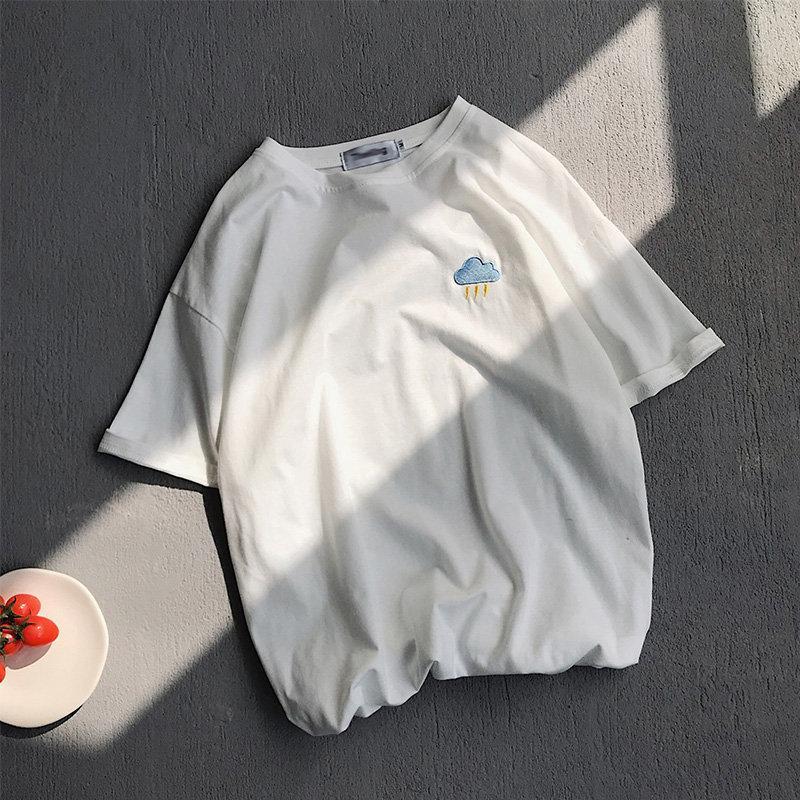 Tシャツ | Tシャツ メンズ 半袖 無地 レディース 天気 刺繍 カジュアル シンプル 夏新作 ゆったり 半袖カットソー 夏 大きいサイズ 2022 ゆったり ファッション