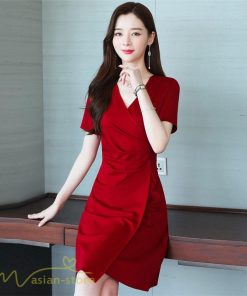 ミディアム | ワンピース レディース 無地 Vネック 半袖 カジュアル おしゃれ エレガント 上品 春 夏 新作 レディースワンピース サマーワンピース 膝丈 きれいめ お出かけ