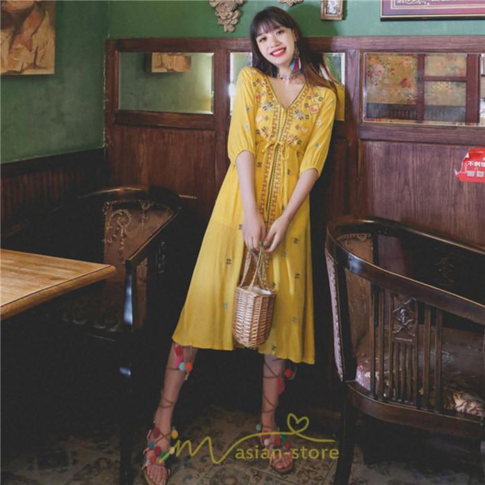 マキシ | ワンピース 膝下 カジュアル 上品 きれいめ 通勤 レディース 七分袖 体型カバー インスタ映え 撮影 個性的 クラシック 大人可愛い 高級感 普段使い 海外旅行