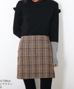 タイトスカート | チェック ミニスカート レディース ハイウエスト Aラインスカート 裏地付きウールスカート