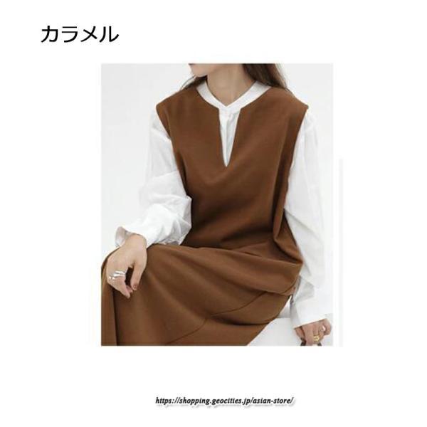 マキシ | ワンピース ジャンパースカート ジャンスカ 深Vネック ロングワンピース Vネック 】 ウール混深Vネックジャンスカ スリット入り【